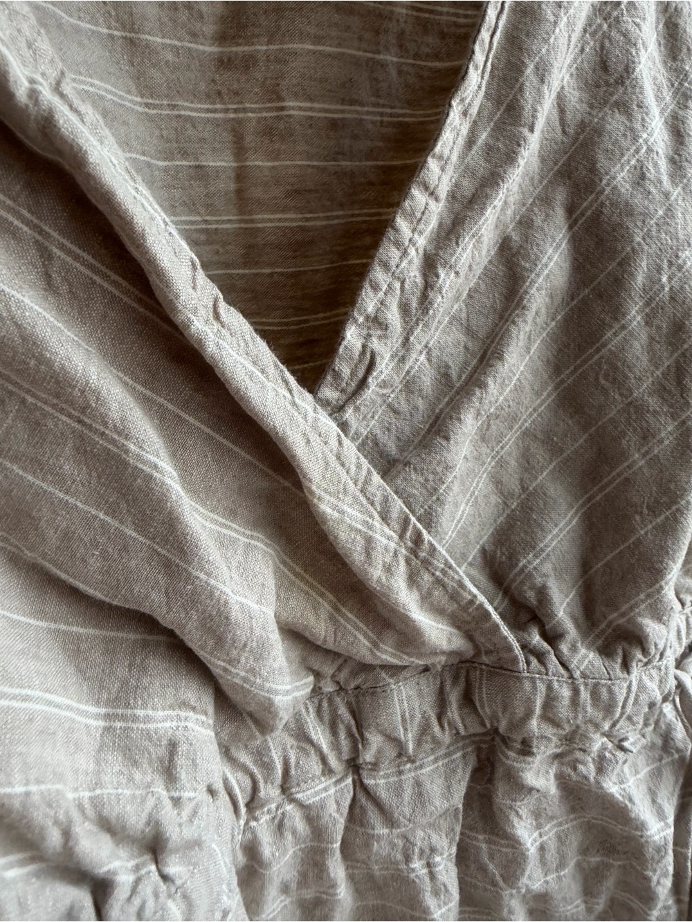Linen-Blend Wrap Dress — Taupe Stripe - Picture 4 of 9